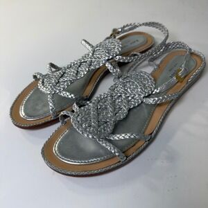 Kate Spade New York Ines Silver Braided Leather Slingback Flat Sandals 9.5 M